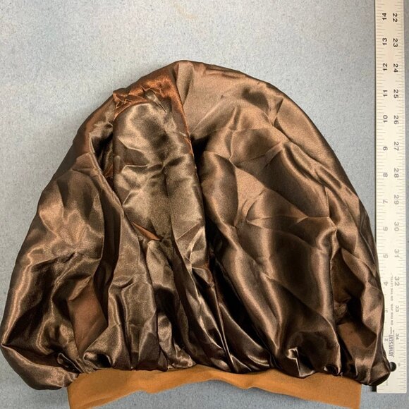 Satin Sleep Slumber Cap Brown NOT WATERPROOF Hair Cap Hat Bed Soft Wide Elastic - Picture 3 of 4